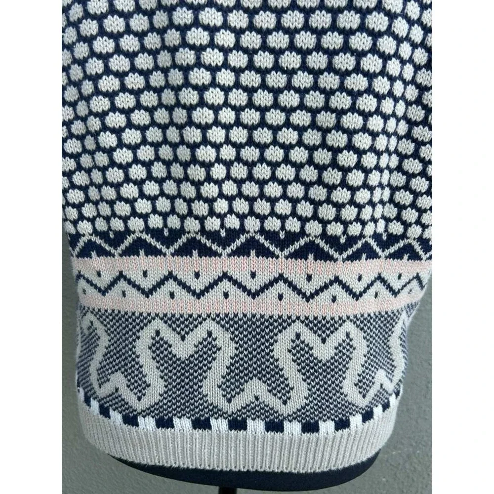 Jeanne Pierre Womens Short Sleeve Knit‎ Sweater Navy Cream Fair Isle Geometric L